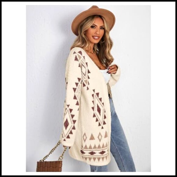 Long Sleeve Open Front Cardigan, Chunky Knit, Drop Shoulder, Boho Style - Picture 4 of 6